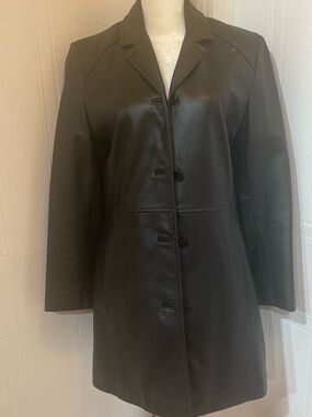 Kenneth Cole Reaction Black Leather Button-Front Coat